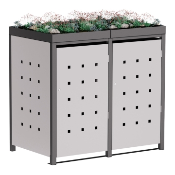 Vuilnisbak doos Anna voor 2 -  120L in  Lichtgrijs metallic met donkergrijs frame