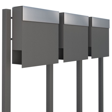 Postkastsysteem Manhattan voor drie Grijs Metallic met RVS inwerpklep