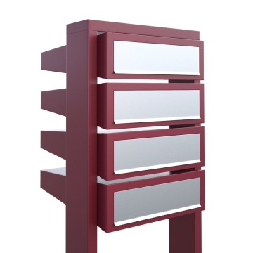 Postkastsysteem Stairs voor vier Rood met RVS inwerpklep