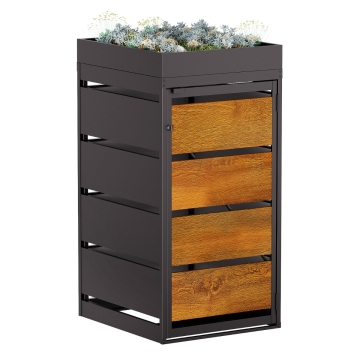 Vuilnisbak doos Egon voor 1 - 120L in Zwart met houten decor front