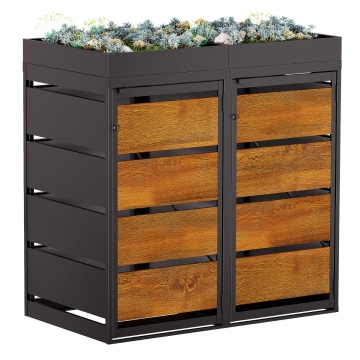 Vuilnisbak doos Egon voor 2 - 120L in Zwart met houten decor front