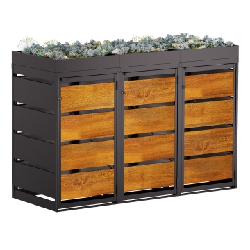 Vuilnisbak doos Egon voor 3 - 120L in Zwart met houten decor front