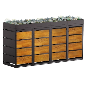 Vuilnisbak doos Egon voor 4 - 120L in Zwart met houten decor front