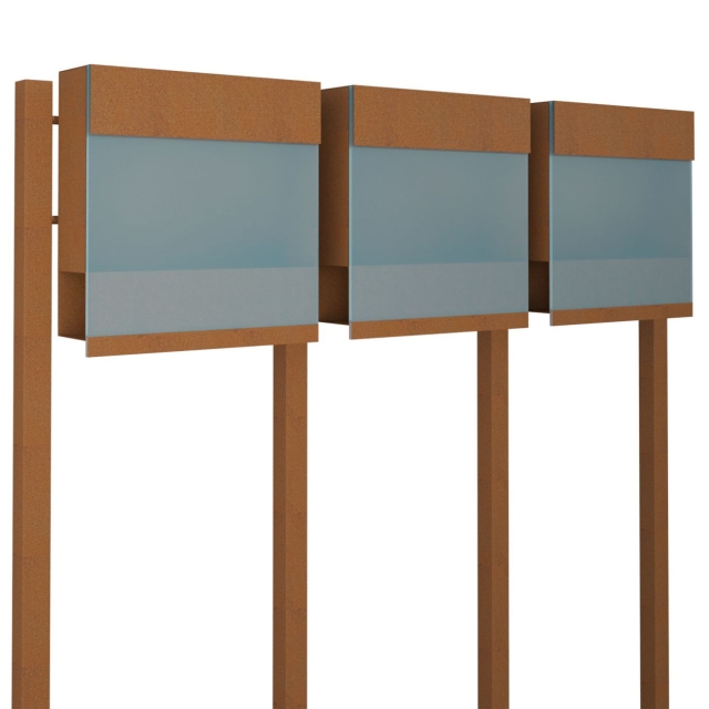 Postkastsysteem Manhattan Special Blue voor drie in Okerbruin