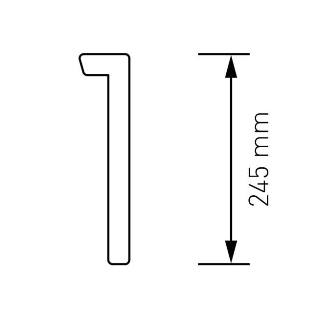 Modern huisnummer '' '1' ' - 245 mm in RVS