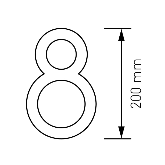 Modern huisnummer '' 8 '' - 200 mm in wit
