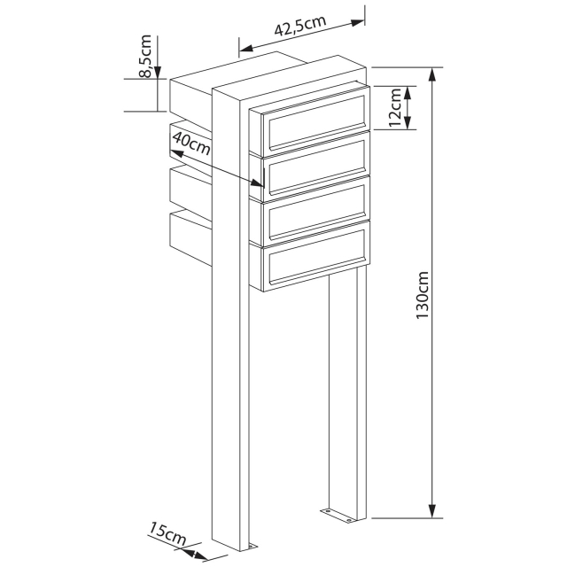 Postkastsysteem Stairs voor vier Zwart met RVS inwerpklep