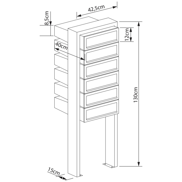 Postkastsysteem Stairs voor zes Okerbruin met RVS inwerpklep