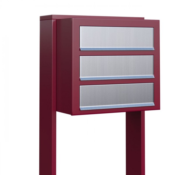 Postkastsysteem Cube voor drie Rood met RVS inwerpklep
