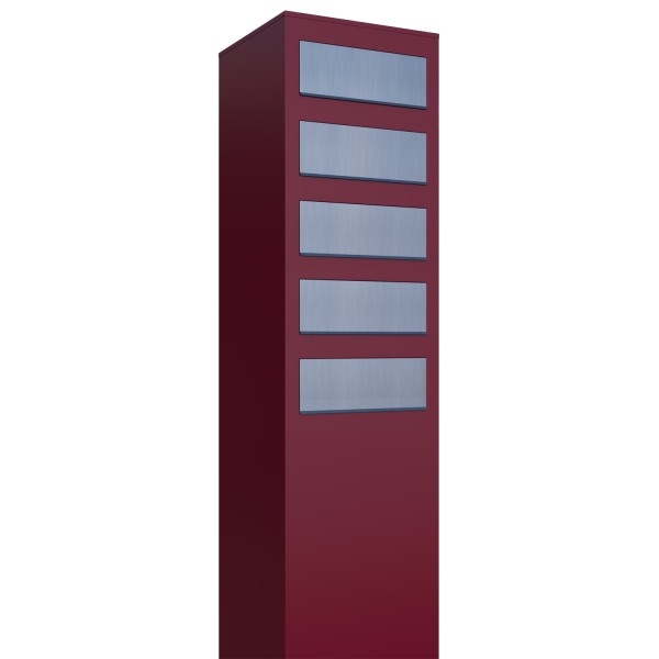 Postkastsysteem Monolith voor vijf Rood met RVS inwerpklep