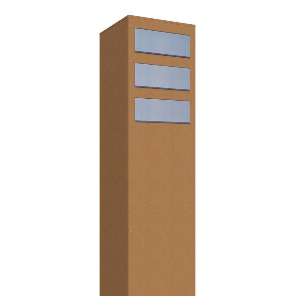Postkastsysteem Monolith voor drie Okerbruin met RVS inwerpklep